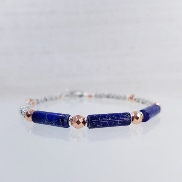 Blue Jasper Beaded Gemstone Toggle Bracelet - Picture 3 of 10